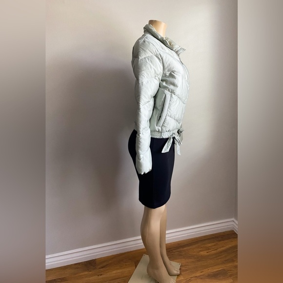 BCBG Puffer Quilted Mint Green Bomber Jacket Zip Up Bow Tie Light Weight Cozy S - Picture 7 of 10